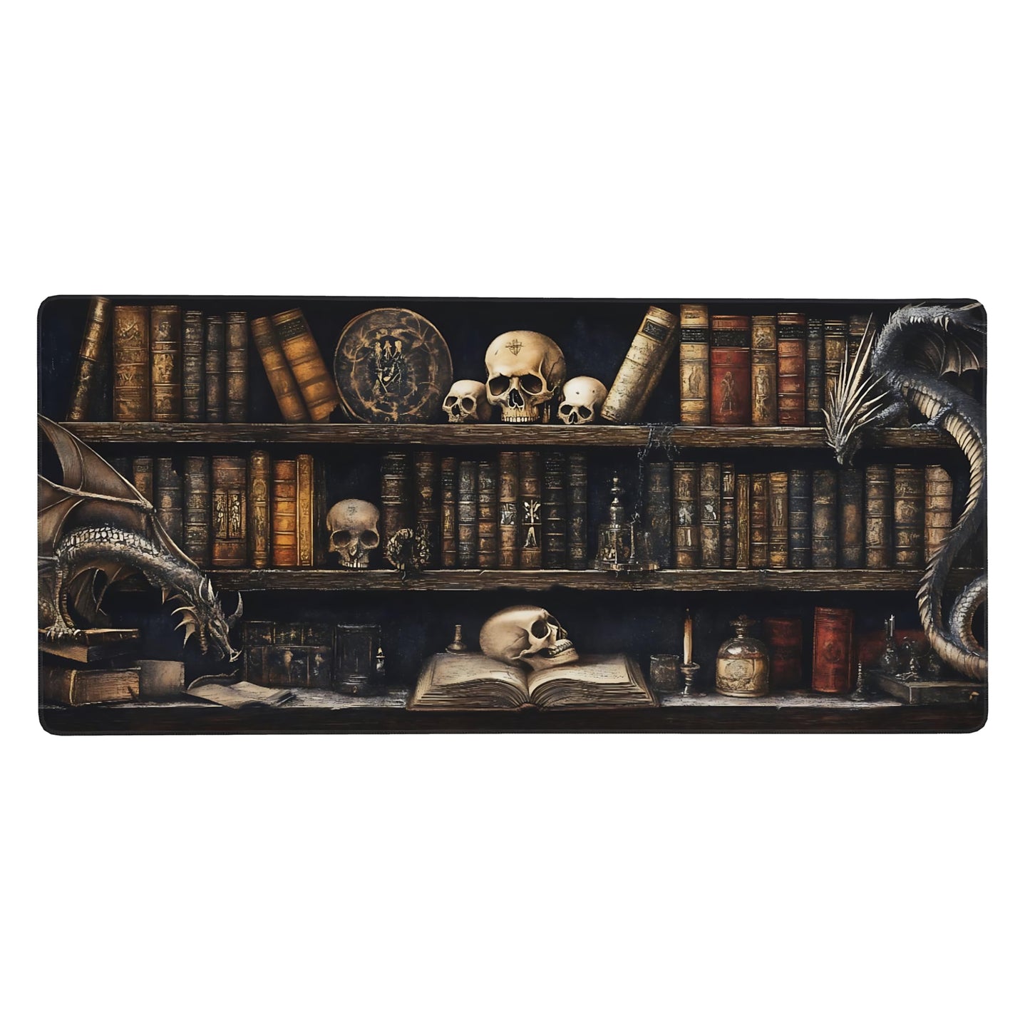 Aesthetic Dragon Gaming Mouse Pad, Earth Tone Gothic Desk Mat with Anti-Slip Base & Stitched Edges