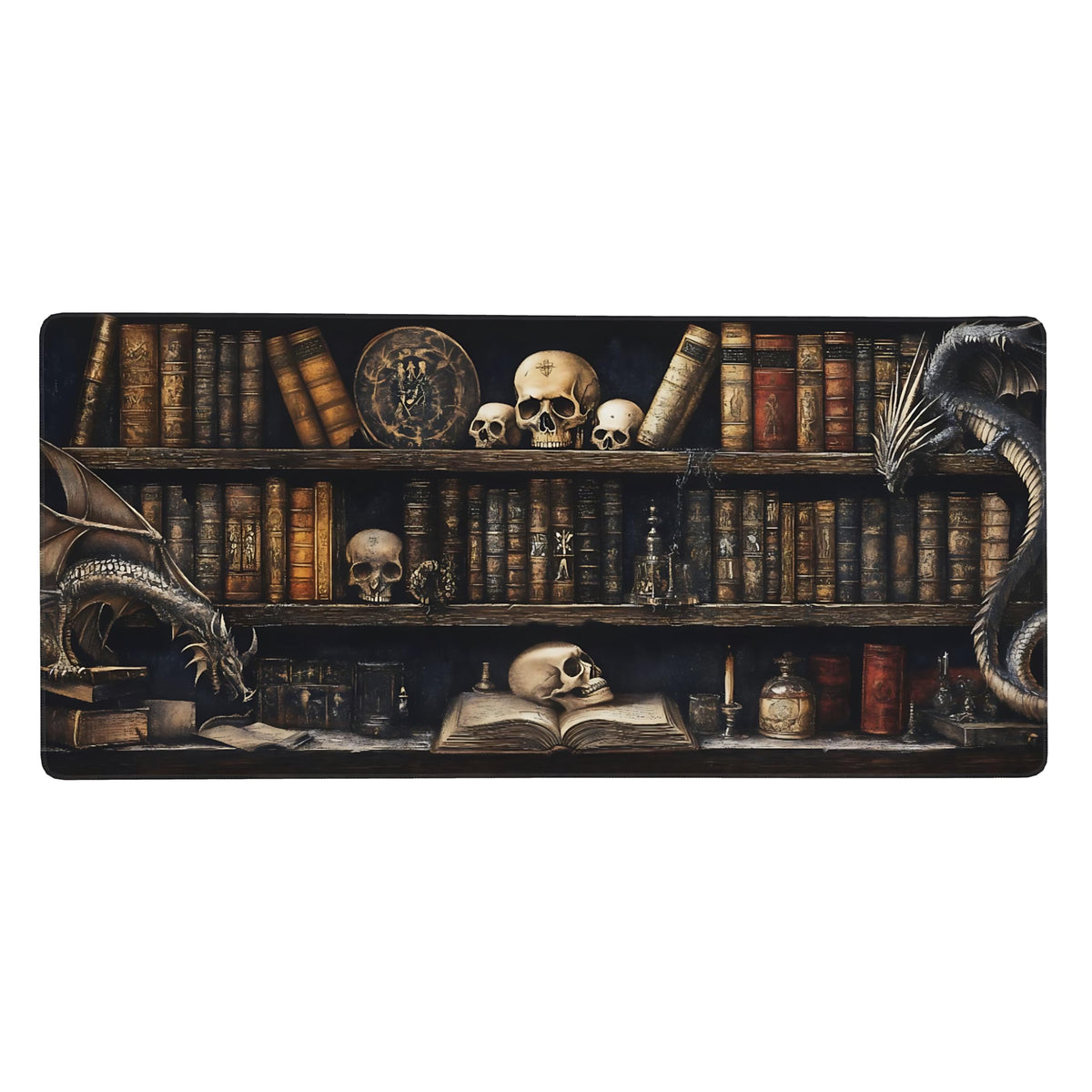 Aesthetic Dragon Gaming Mouse Pad, Earth Tone Gothic Desk Mat with Anti-Slip Base & Stitched Edges