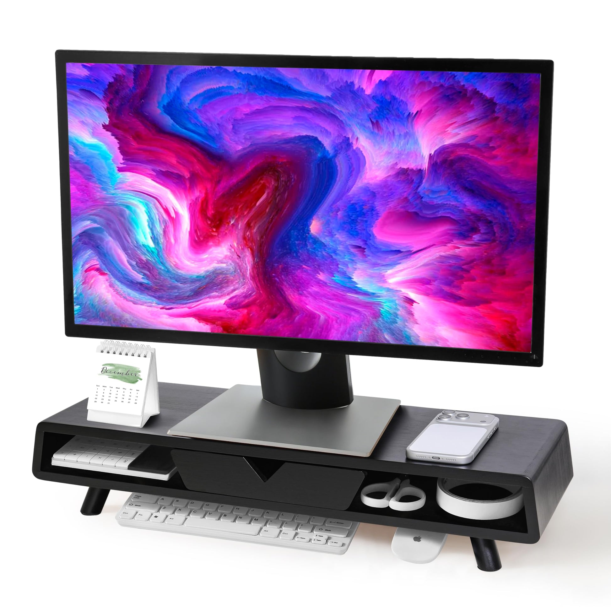 Homerays Monitor Stand with Drawer, Exquisite Computer Monitor Stand for Desk, Ergonomic Wood