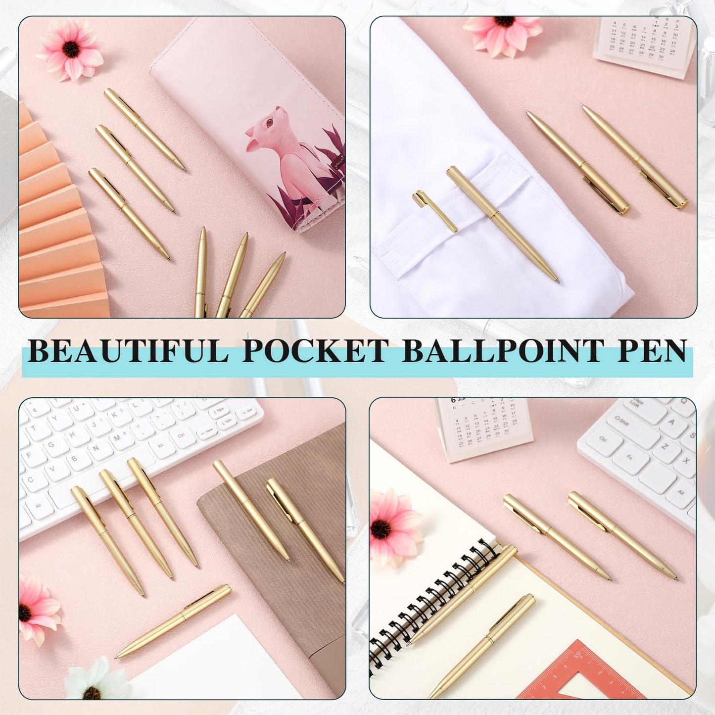 Teling 72 Pcs Small Ballpoint Pen Mini Pens Bulk 4 Inch,Gold