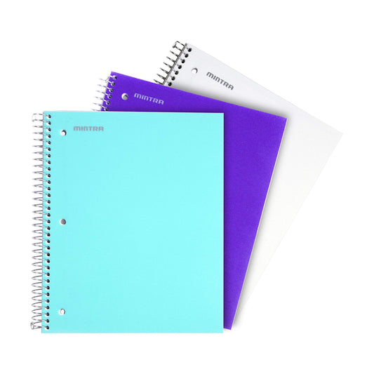Mintra Office Durable Spiral Notebooks, 3 Subject (aTeal, Purple, White, College Ruled 3pk)