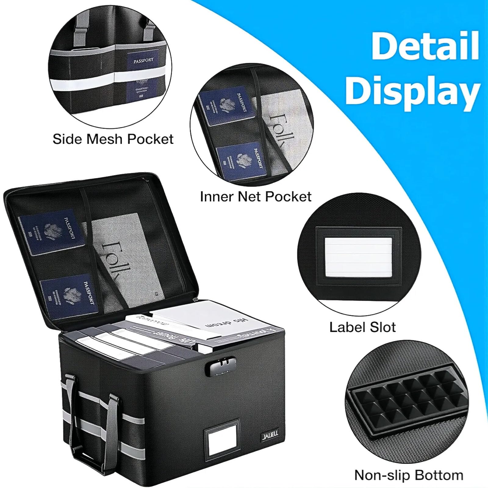Fireproof File Box with Lock, Document Storage Organizer with Lid, Handle