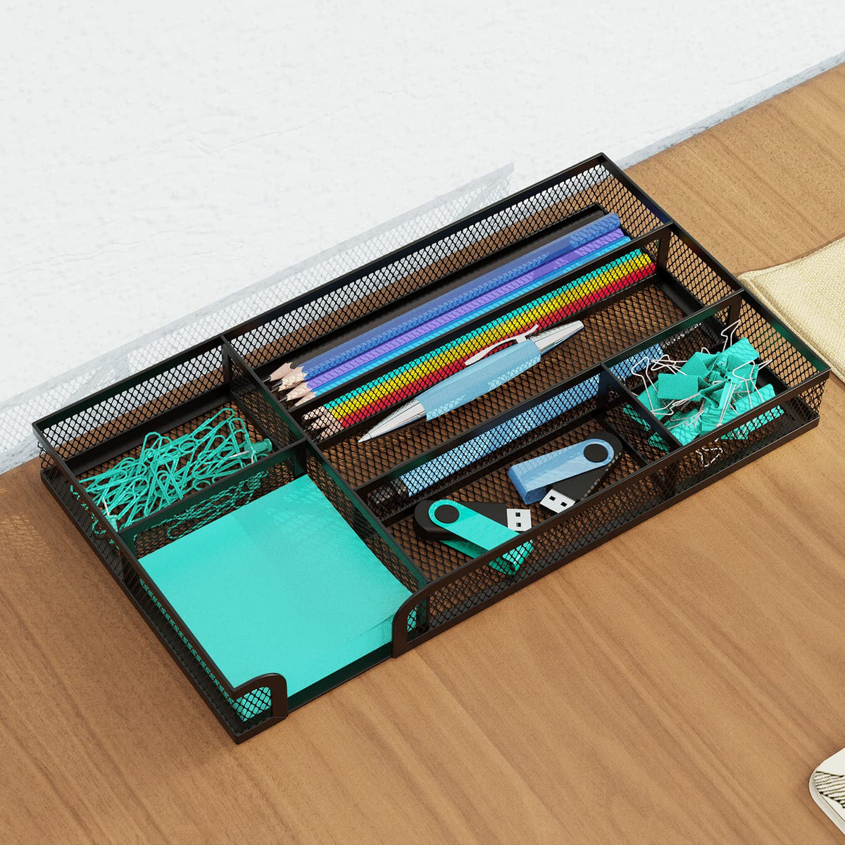 ITAYVAN Desk Drawer Organizer, Metal Mesh Dividers Organizer (Blak-2P, Small)