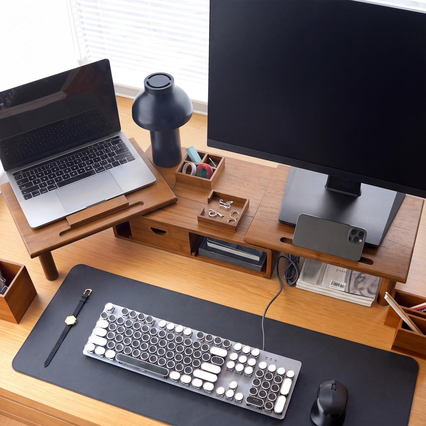 ROCDEER Dual Monitor Stand Riser with Drawer for Desk Laptop