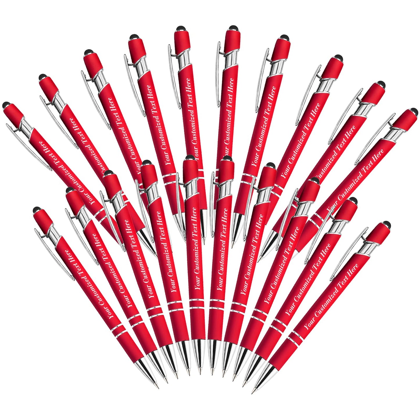 20 Pcs Personalized Pens in Bulk with Stylus Tip - Custom Print with Name 0.5 mm Soft Touch Medium