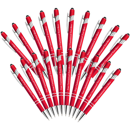 20 Pcs Personalized Pens in Bulk with Stylus Tip - Custom Print with Name 0.5 mm Soft Touch Medium