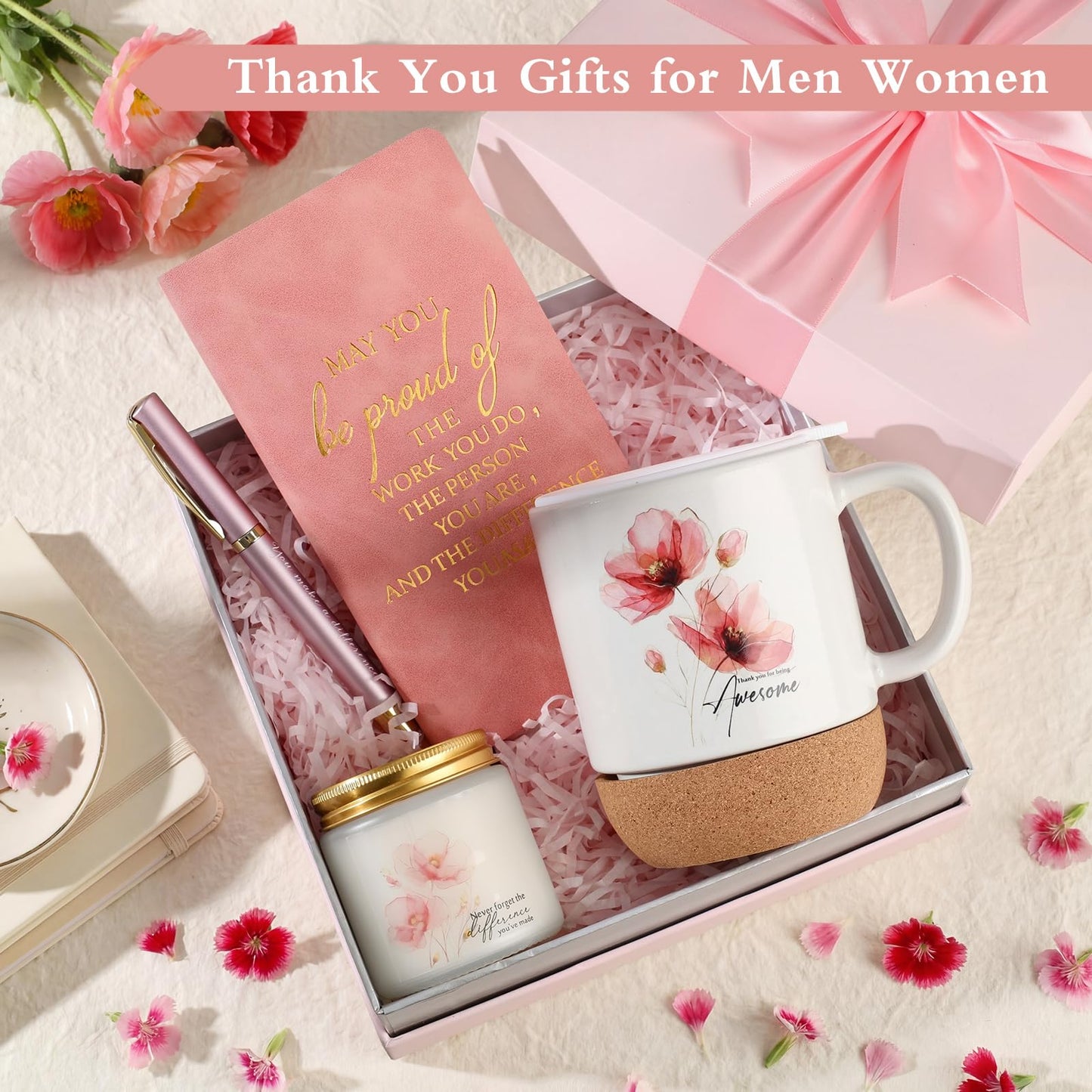 Sayglossy 4 Pcs Thank You Gift Set for Women Employee Coworker, Pink