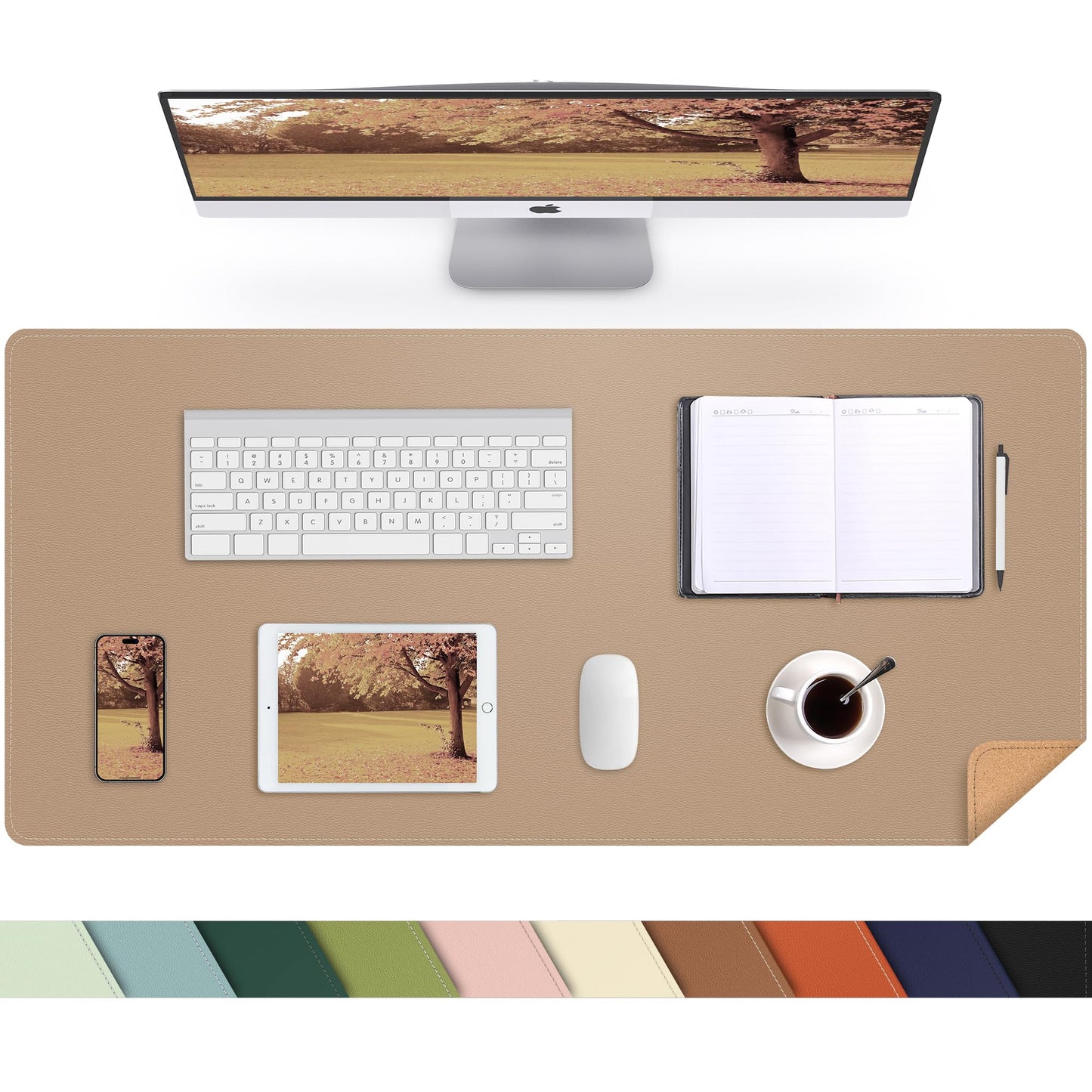 AFIING Cork Desk Mat, Dark Apricot, 35.4" x 17", Desk Pad Protector