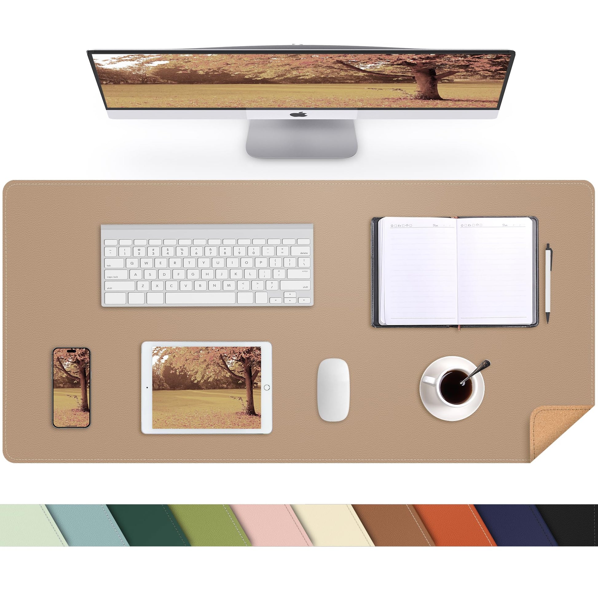 AFIING Cork Desk Mat, Dark Apricot, 35.4" x 17", Desk Pad Protector