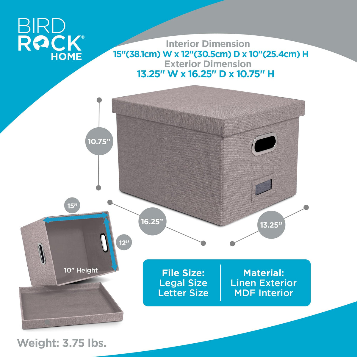 Internet's Best Collapsible File Box Storage Organizer with Lid - Decorative Linen Filing & Storage