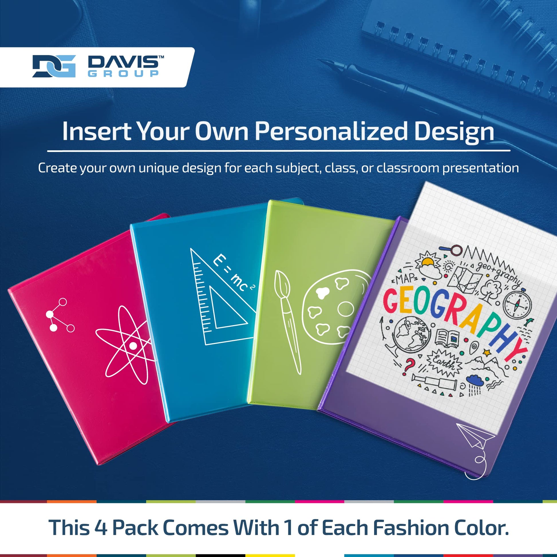 Easyview 3-Ring Binder, 1.5" Round Rings, Fashion Colors, 4 Pack