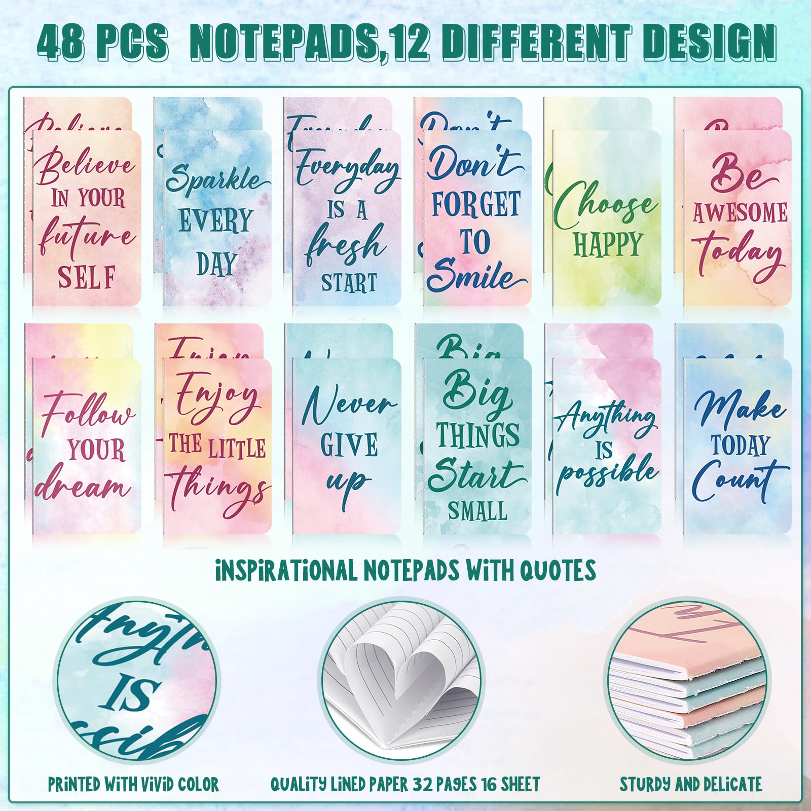 96 Pcs Watercolor Bulk Motivational Pens Inspirational Notepads Set