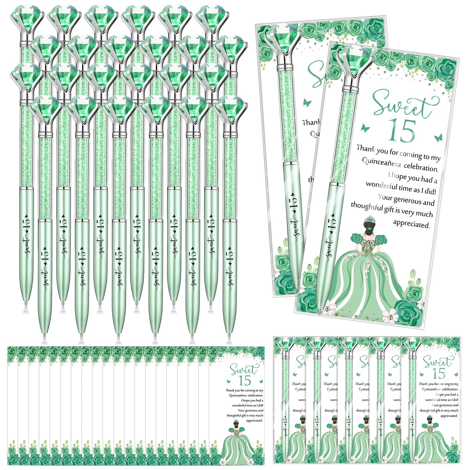 Sayglossy 50 Set Quinceanera Party Favor Sweet Gift, 15th, Green