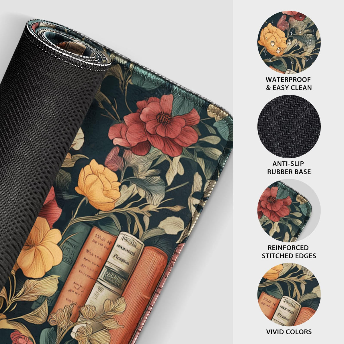Mcapirivo Vintage Library Floral Gaming Mouse Pad Desk Mat 31.5"x15.7"