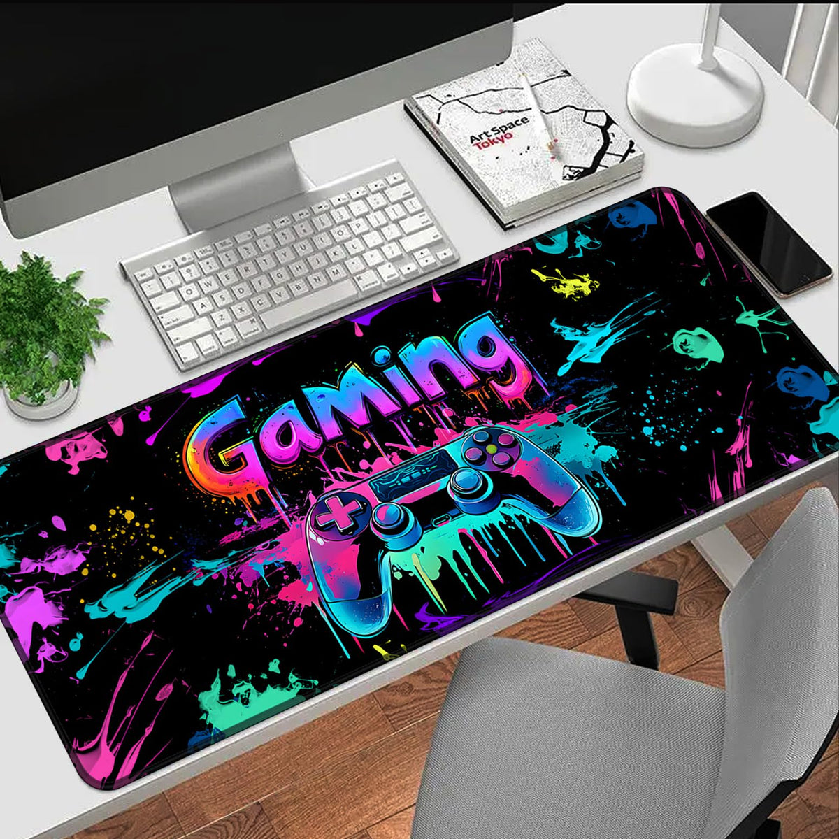 SparkLia Gaming Mouse Pad, X-Large Waterproof Blacklight Colorful Splatter Art Game Controller