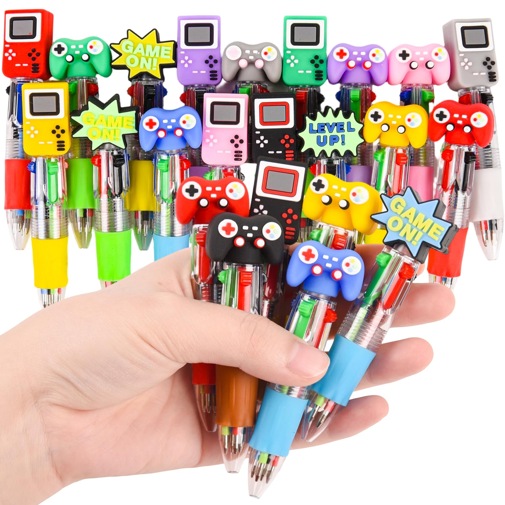 LiYiQ 25 Pcs Video Game Multicolor Pen in One Cartoon Cute Fun 4-in-1 Cute Pens Bulk Kawaii Game