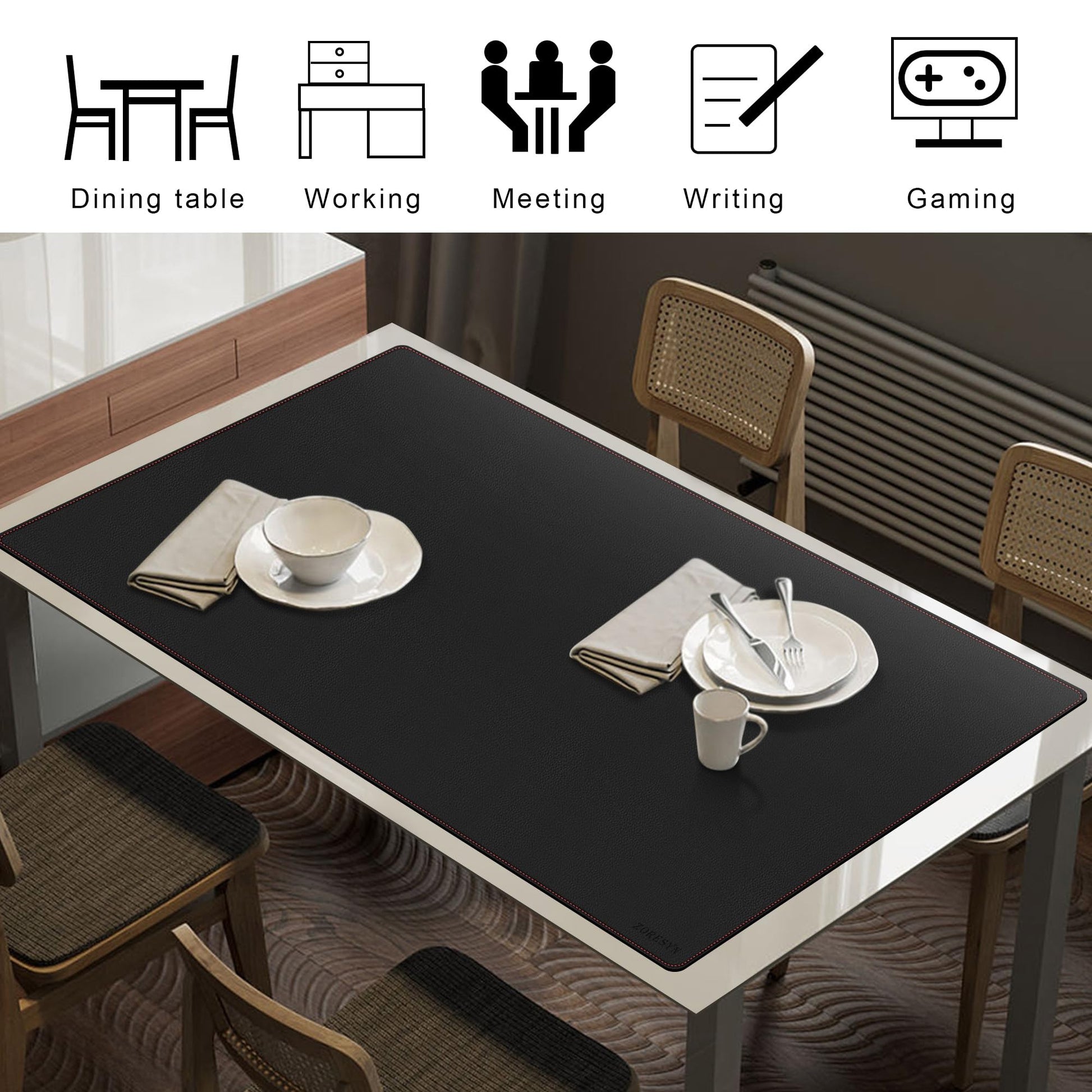 ZORESYN Large PU Leather Desk Mat Black 51.2x27.6 Inches