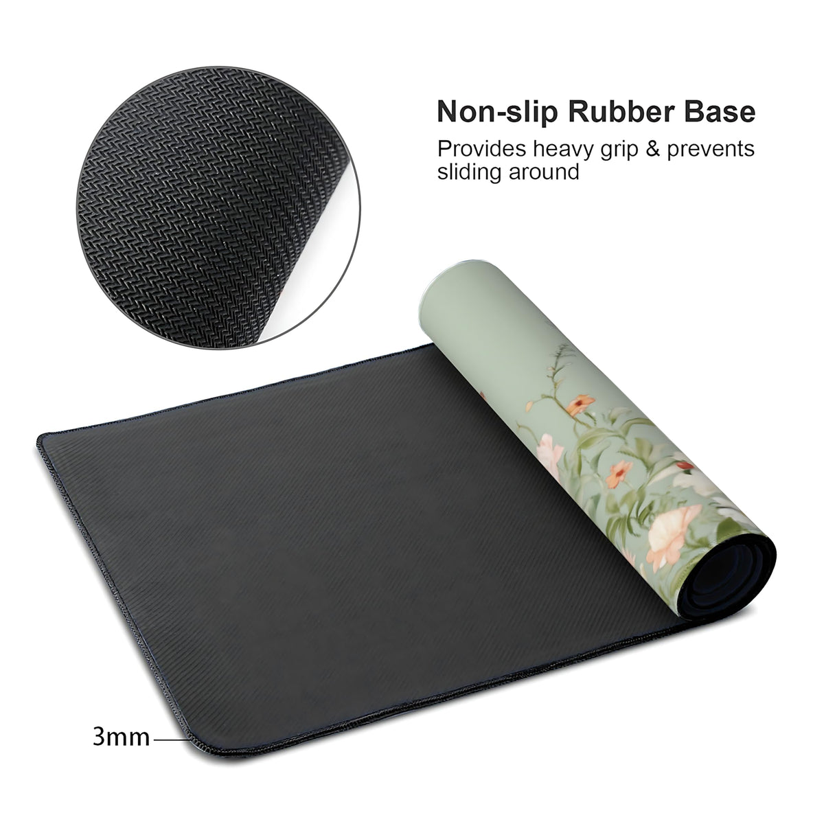 Cute Floral Aesthetic Wildflower Gaming Mouse Pad, Sky Blue Macaron Desk Mat with Anti-Slip Base &
