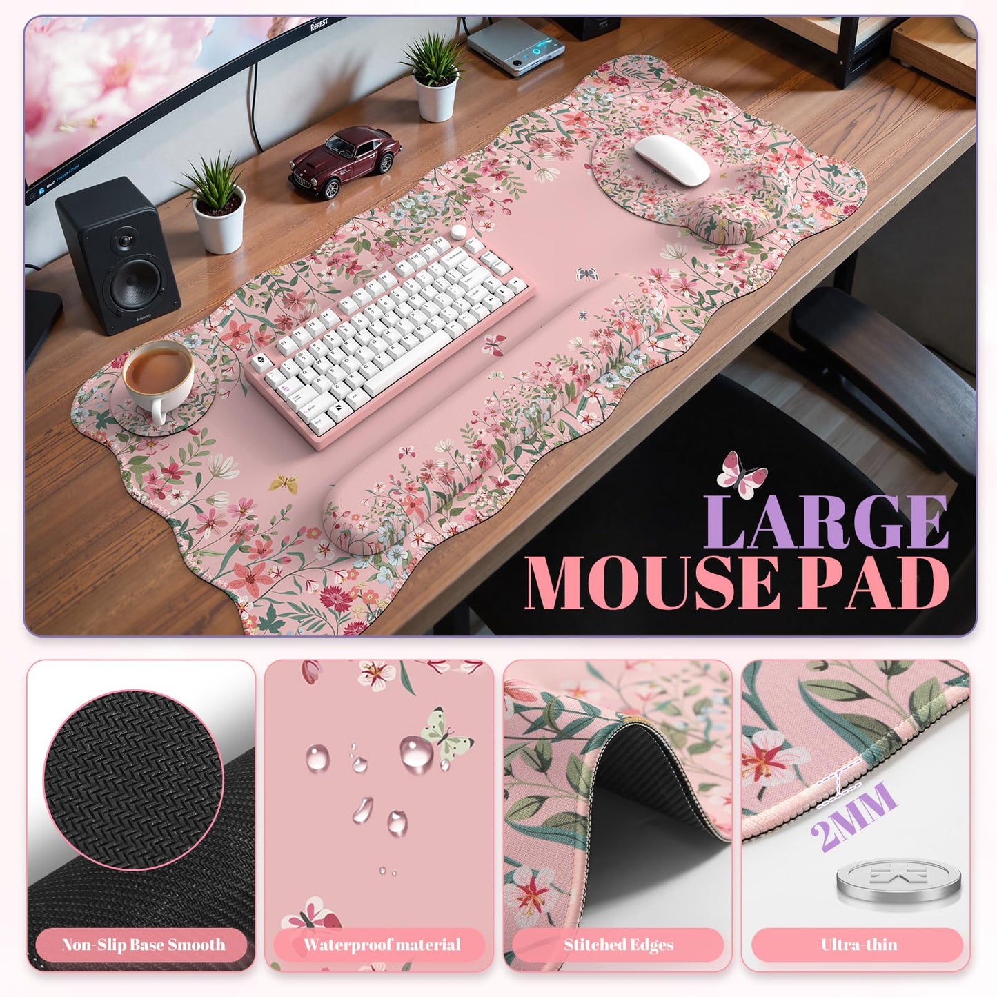 iCasso Pink Keyboard Mat 35.4"x15.7", Desk Protector for Classroom