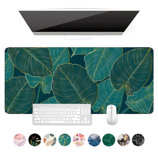 Auhoahsil Desk Mat, Ultra Large Mouse Pad, XXL Gaming Mousepad, Green Tropical Leaves Deskpad, Big