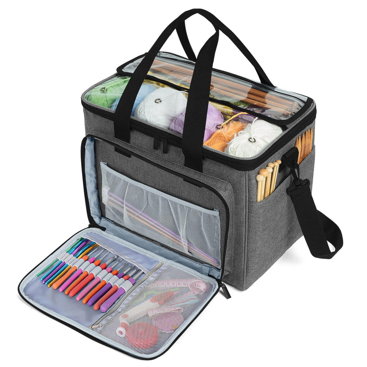 Teamoy Knitting Bag, Yarn Storage Organizer Crochet Bag Tote, Gray