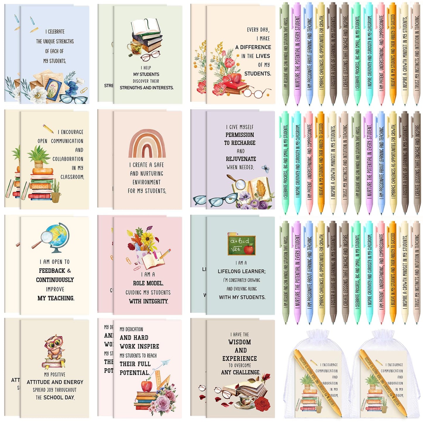 Mooliwe 48 Pcs Affirmation Notebooks Pens Bulk Gifts, Gratitude,Teacher