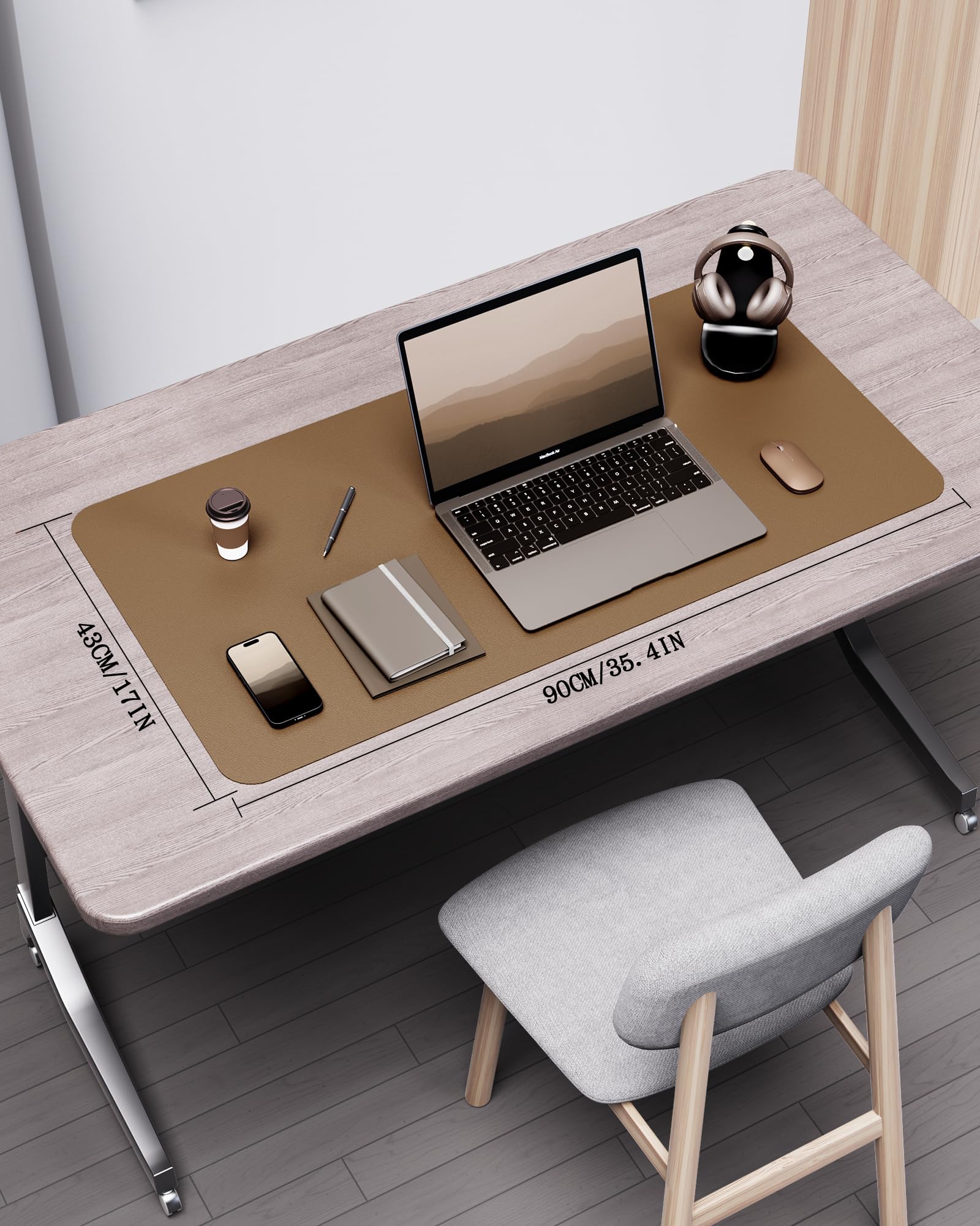 YSAGi Double-Sided Desk Pad, 35.4"x17"Leather Desk Mat, Eco Cork Desk Pad Protector,Large Mouse
