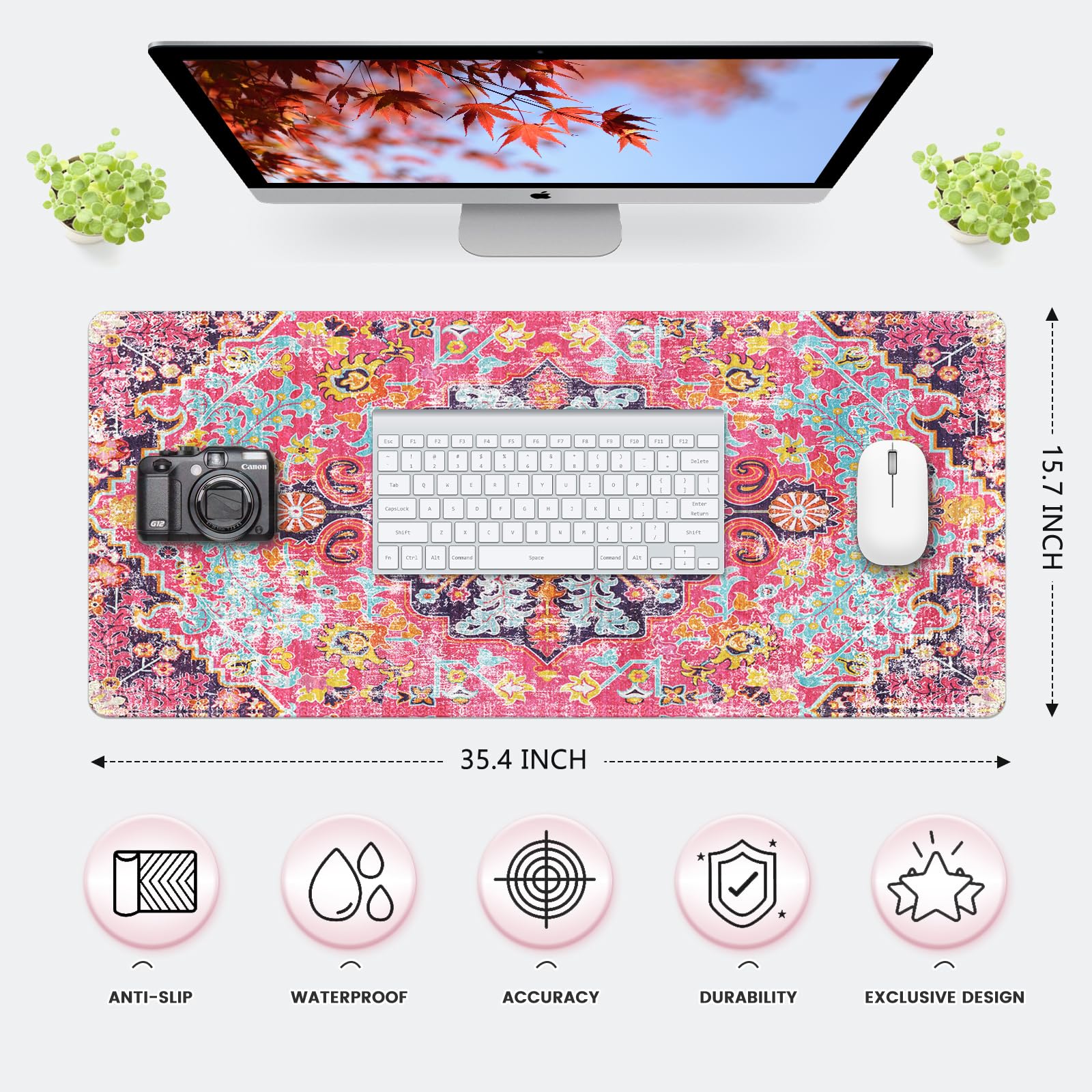 iLeadon Large Boho Desk Mouse Pad Mat Computer Desk Cover Keyboard Mat