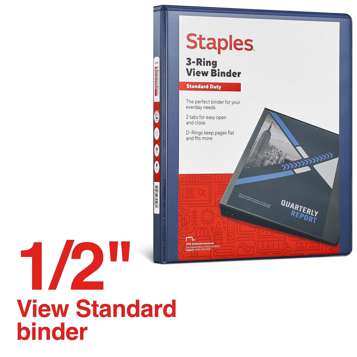 Staples 1/2" 3-Ring View Binder, D-Ring, Navy Blue, 4/Pack