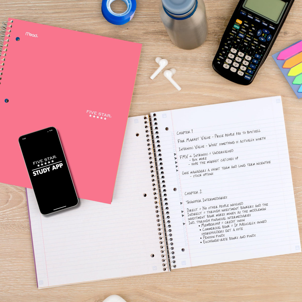 Five Star Spiral Notebook + Study App, 5 Subject, College Ruled Paper, 8-1/2" x 11", 200 Sheets