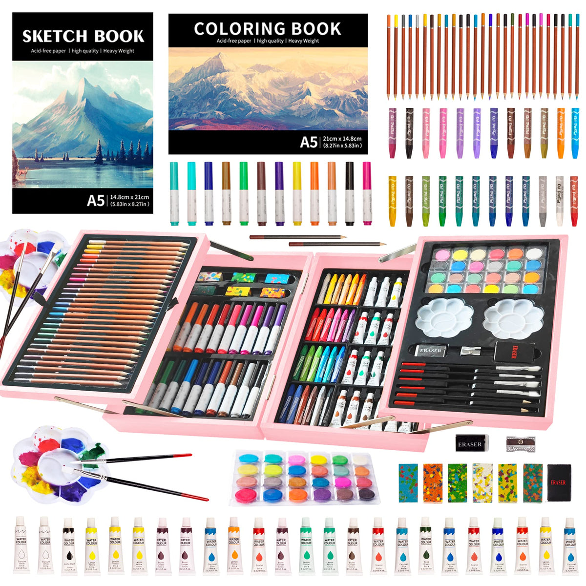 KINSPORY Art Set, 139 Pack Painting Drawing Art Supplies Kit with 2 Sketch Pads, Deluxe Double