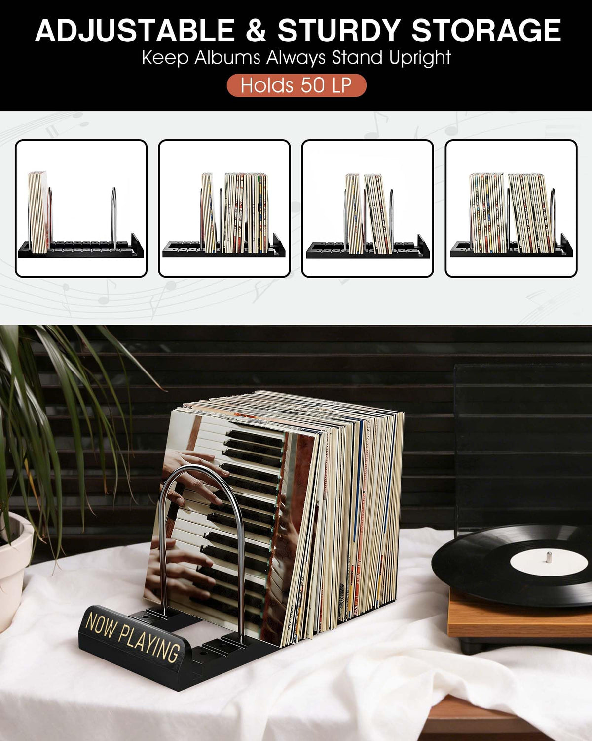 BS-VOG Now Playing Vinyl Record Holder Storage Fits 50 LPs, Gift Package