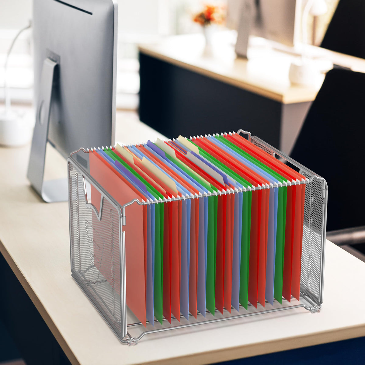 Simple Houseware Mesh Hanging File Folder Organizer, Silver