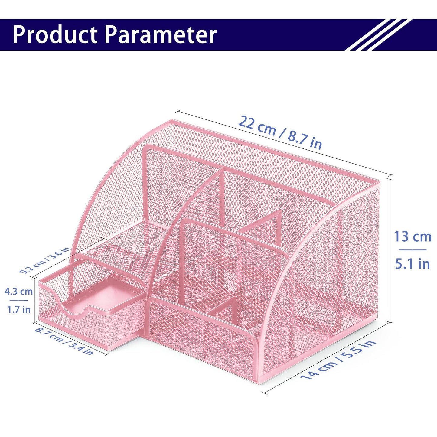 Boutilon Mesh Desk Organizer Desktop Office Supplies Stationary Organizer with 6 Compartments and 1