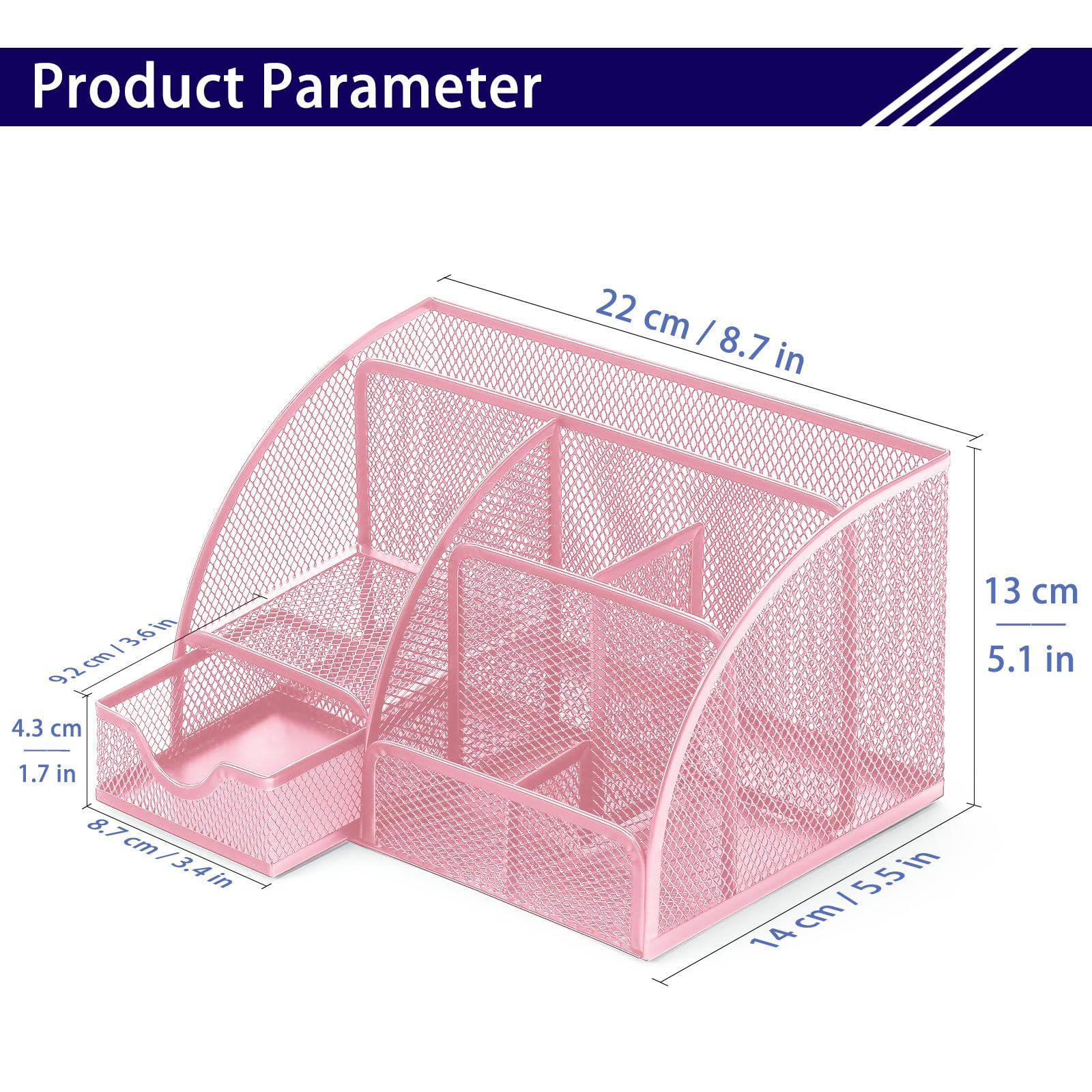Boutilon Mesh Desk Organizer Desktop Office Supplies Stationary Organizer with 6 Compartments and 1
