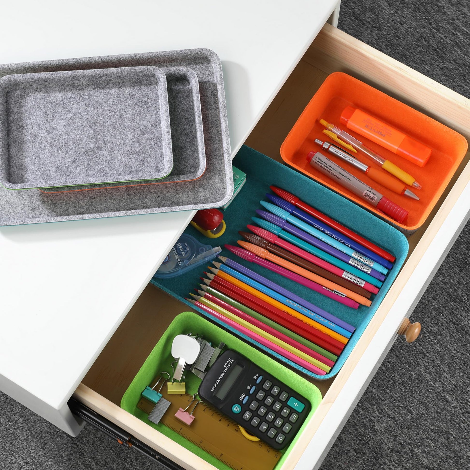 Welaxy 3-Piece Stackable Lidded Felt Desk Drawer Organizer Tray Multi-Color