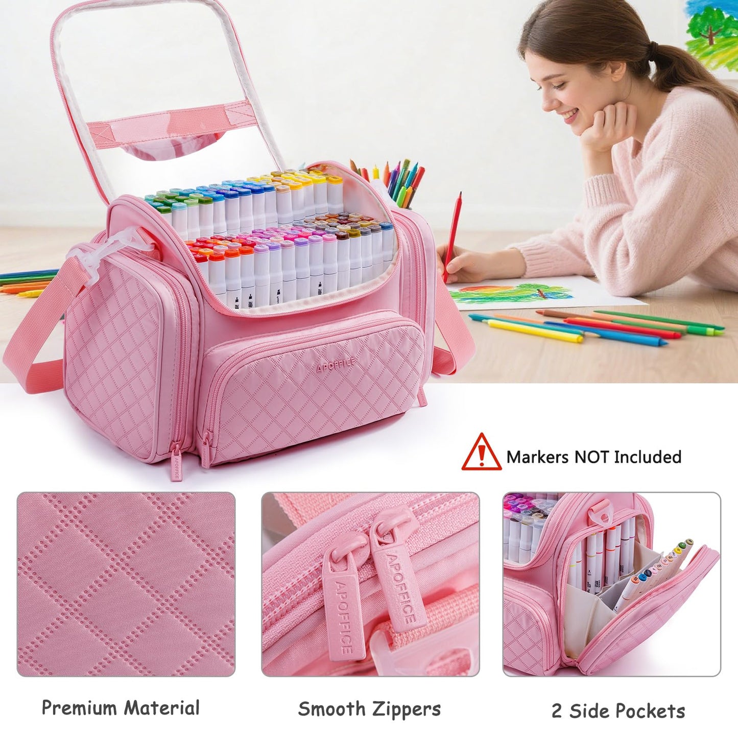 Large Marker Organizer Case for Up to 300 Markers, Marker Storage Bag