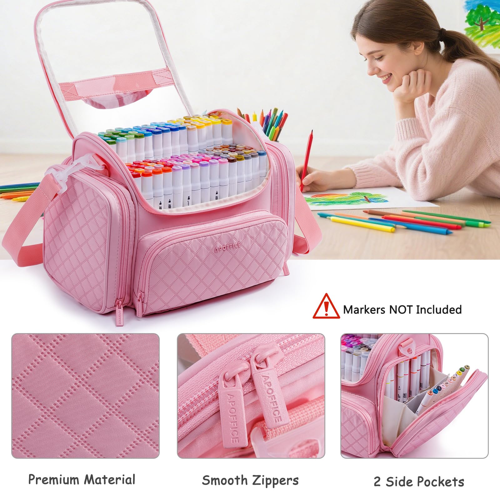 Large Marker Organizer Case for Up to 300 Markers, Marker Storage Bag