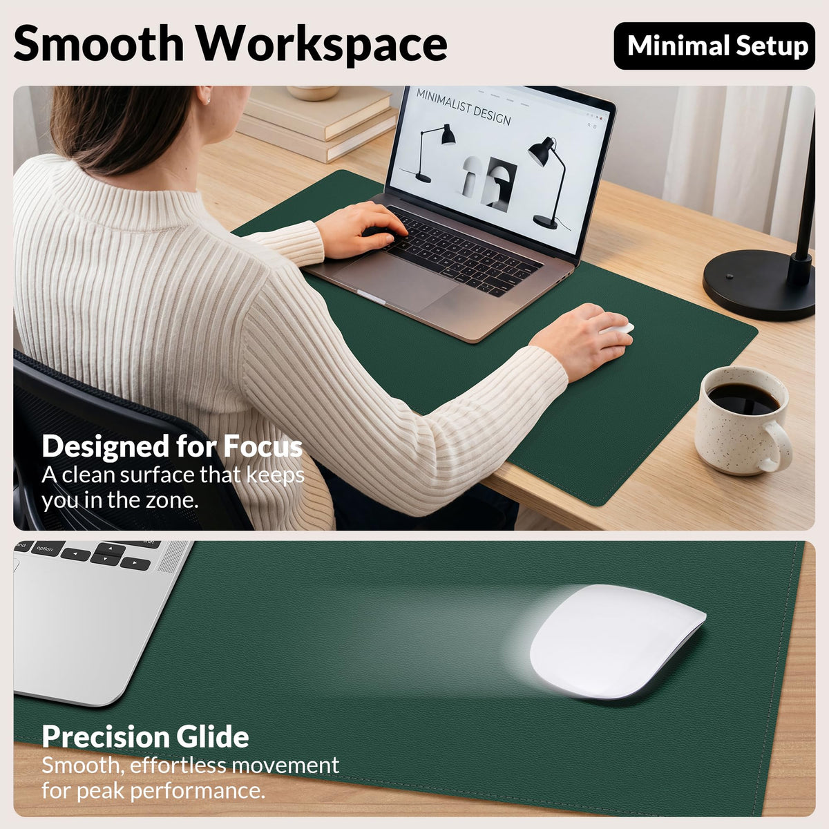 AFIING Cork Desk Mat, Dark Green, 35.4" x 17",Desk pad Protector
