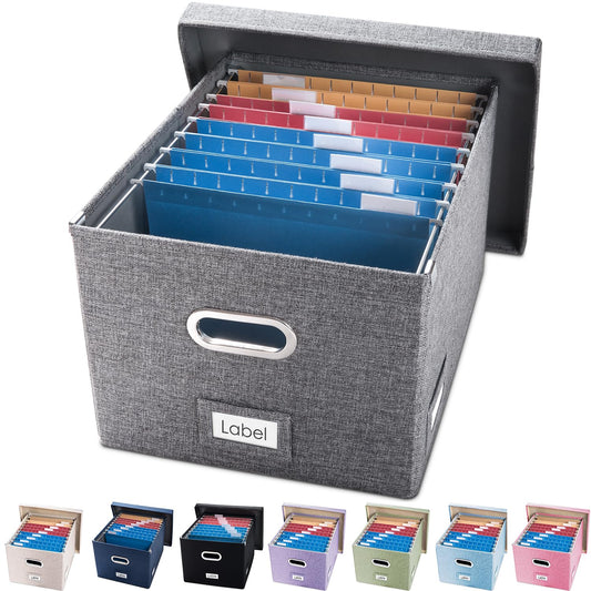 PRANDOM File Organizer Box - Set of 1 Collapsible Decorative Linen Filing Storage Hanging File