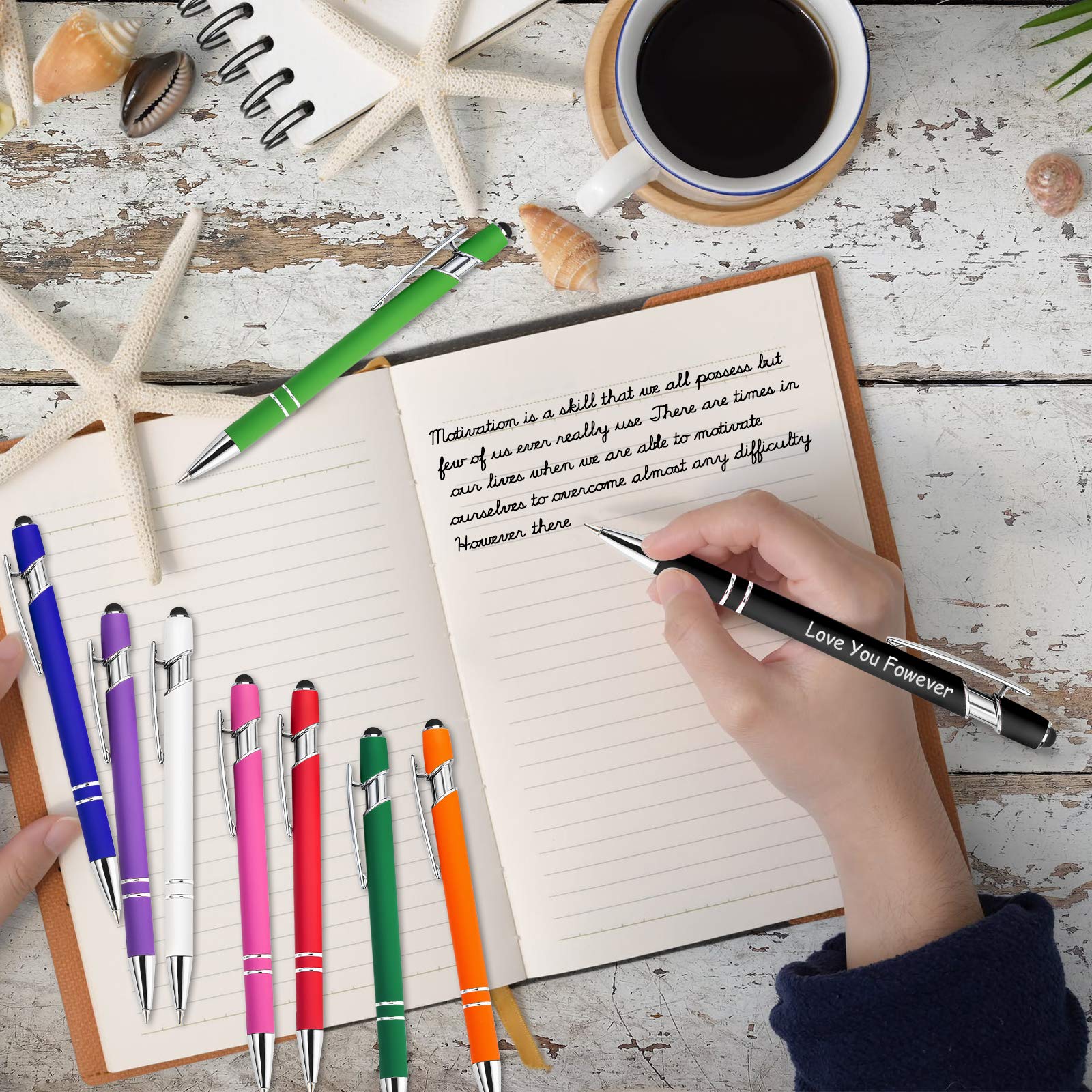 Personalized Pens with Stylus Tip, Custom Engraving Pens 24PCS, Soft Touch Ballpoint Pen, Printed