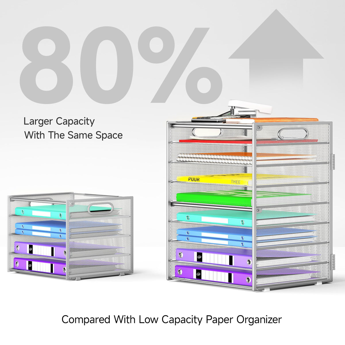 Cawukege 9 Tier Paper Organizer with Handle, Large Capacity Desk Organizer Mesh File Folder Letter