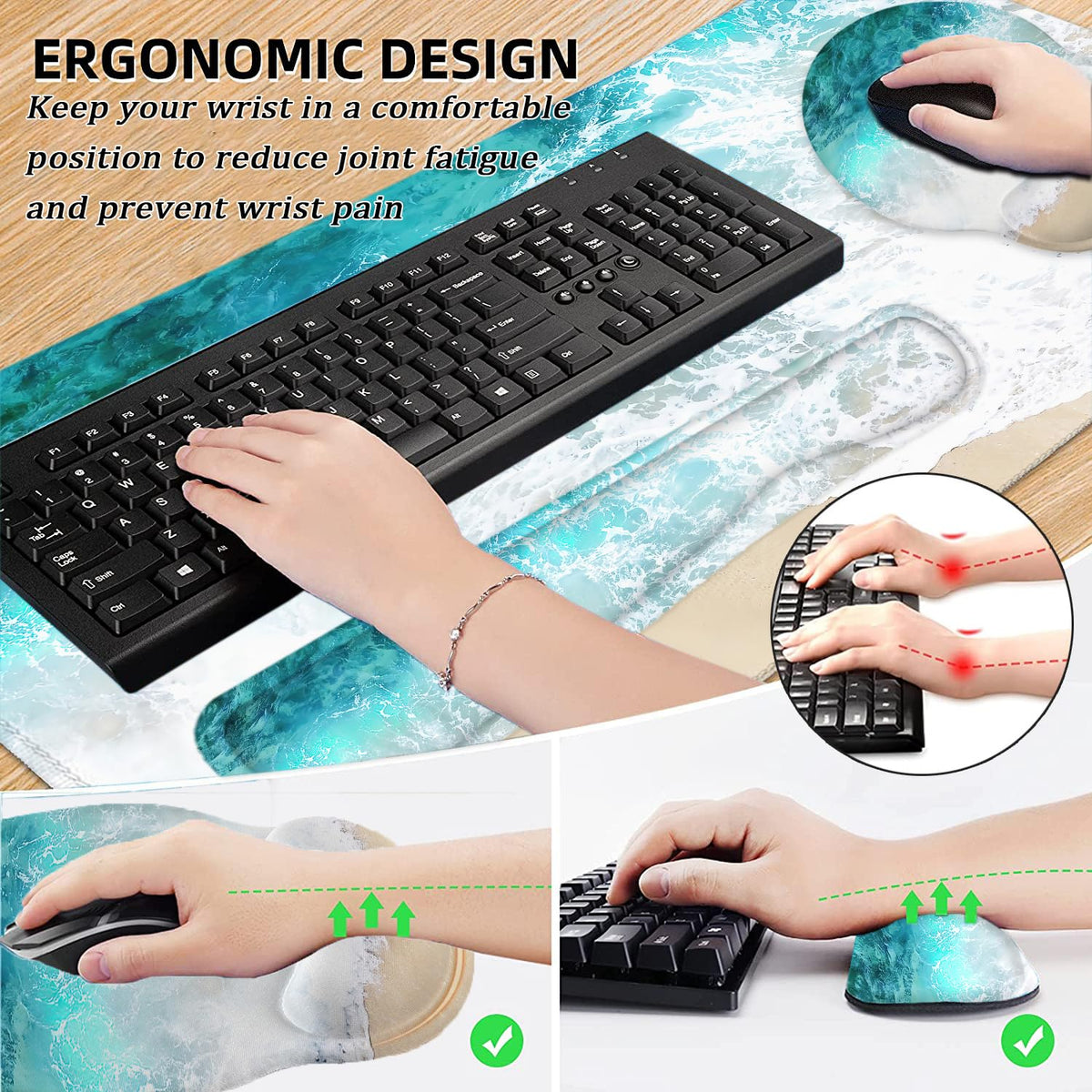 Large Desk Mat, Mouse Pad with Wrist Support, Keyboard Wrist Rest Set