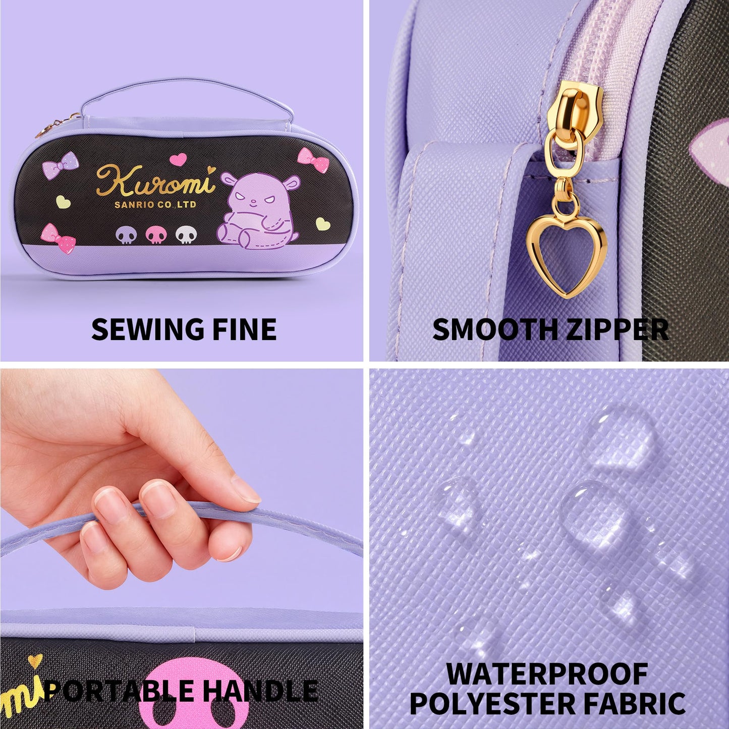 Cute Purple Pencil Case for Girls, Large Capacity Kawaii Pencil Pouch