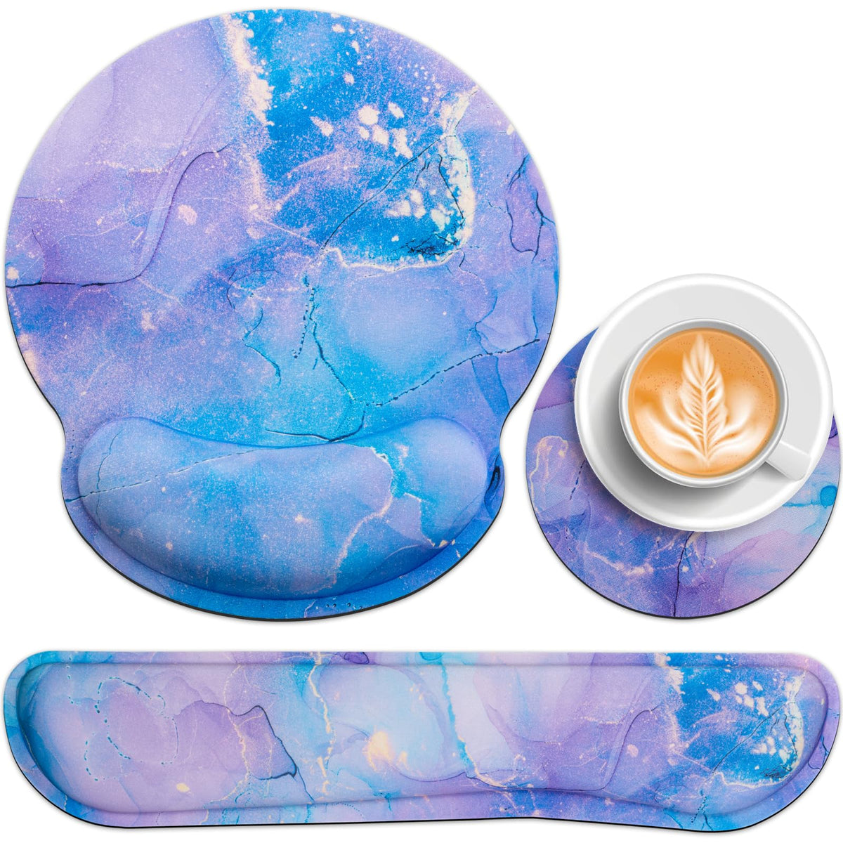 Mouse Pad Purple, Mouse Pad with Wrist Rest Set, 3-in-1