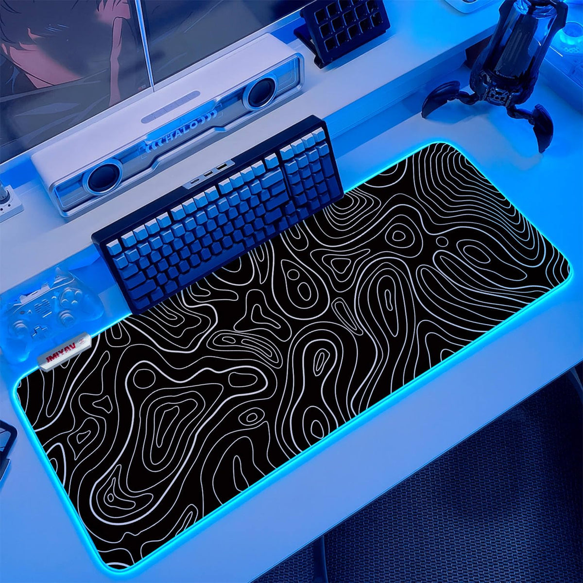 JMIYAV White Gaming Mouse Pad RGB Mousepad 31.5x12In Non-Slip Rubber Base Extra Large Cool XL XXL
