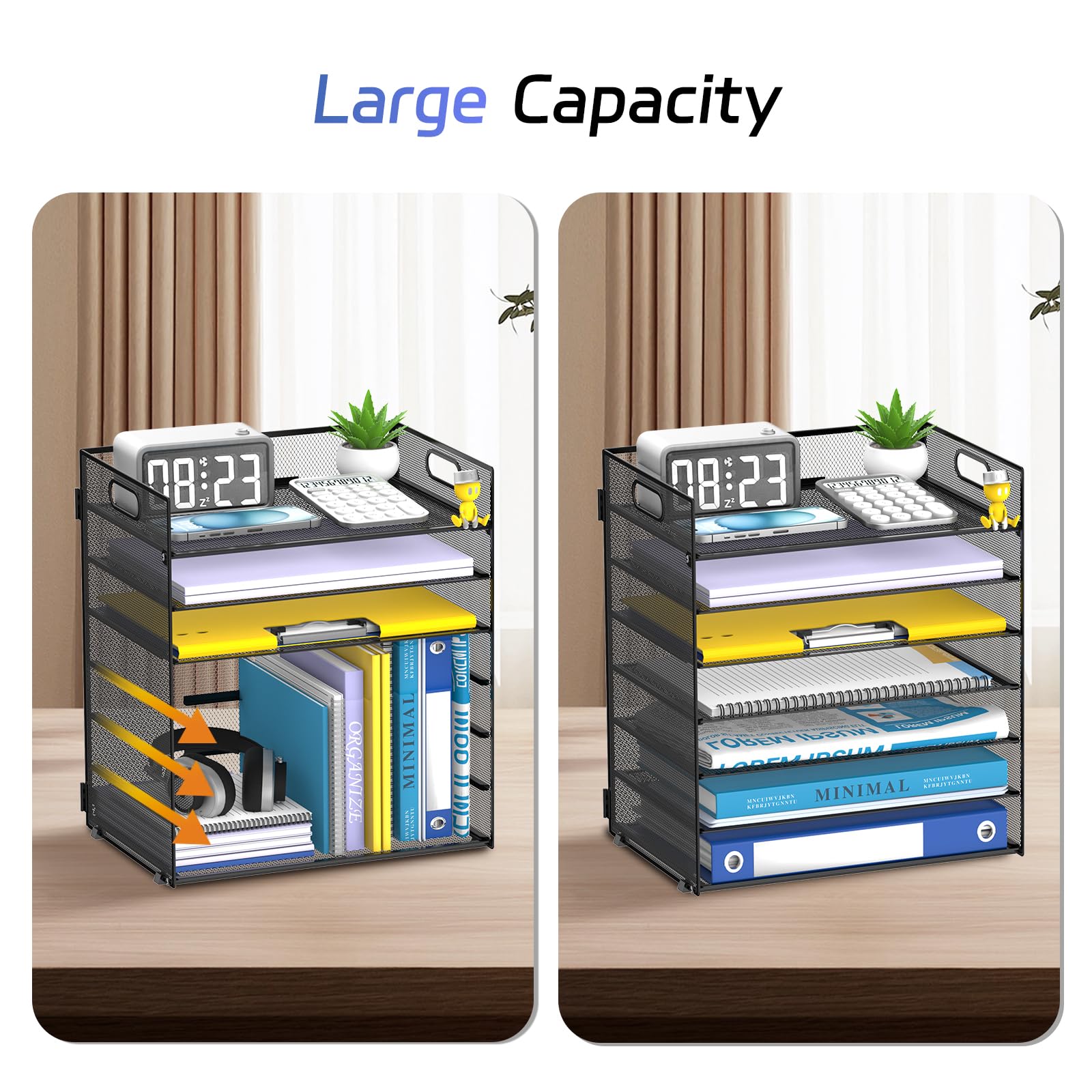 ReePlan 7 Tier Paper Organizer for Desk with Letter Trays & Handle Black