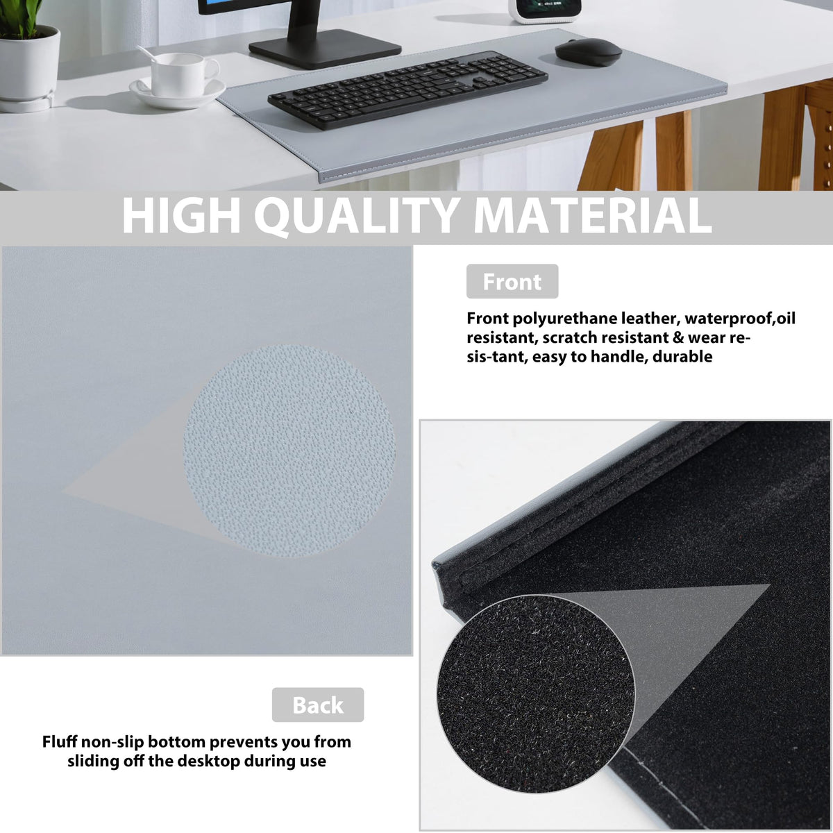 AKOZLIN 27.55”x 15.8" Soft PU Leather Surface Office Desk Mouse Mat Anti-Push Pad with Full Grip
