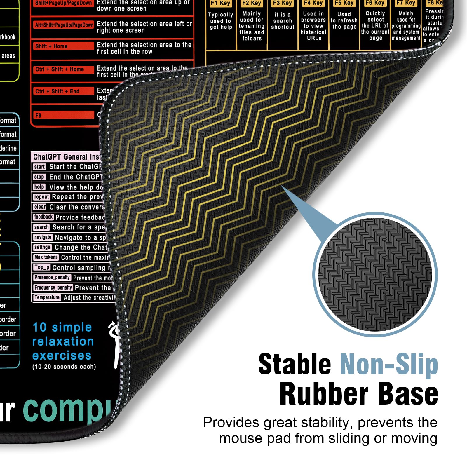 Excel Mouse Pad 35.4 x 15.7in, Excel Shortcuts Mouse Pad Provide Quick Convenience for Office