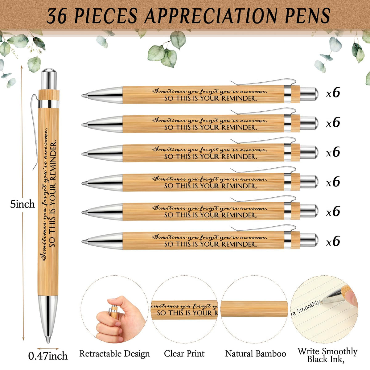 Yeaqee 36 Sets 36 Sets Bamboo Pens with Thank You Card, Your Reminder